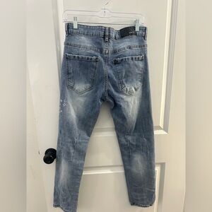 Men’s Distressed Denim Faded Blue Straight Jeans Size 32 EUC